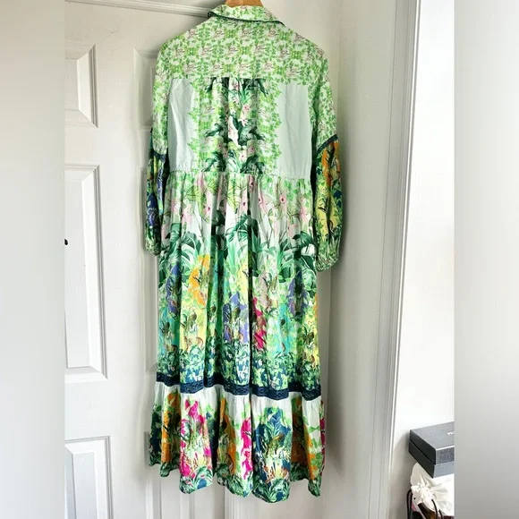 Anthropologie Long-Sleeve Printed Maxi Shirt Dress Jungle Print - Picture 9 of 14